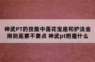 神武PT的技能中莲花宝座和护法金刚到底要不要点 神武pt附魔什么